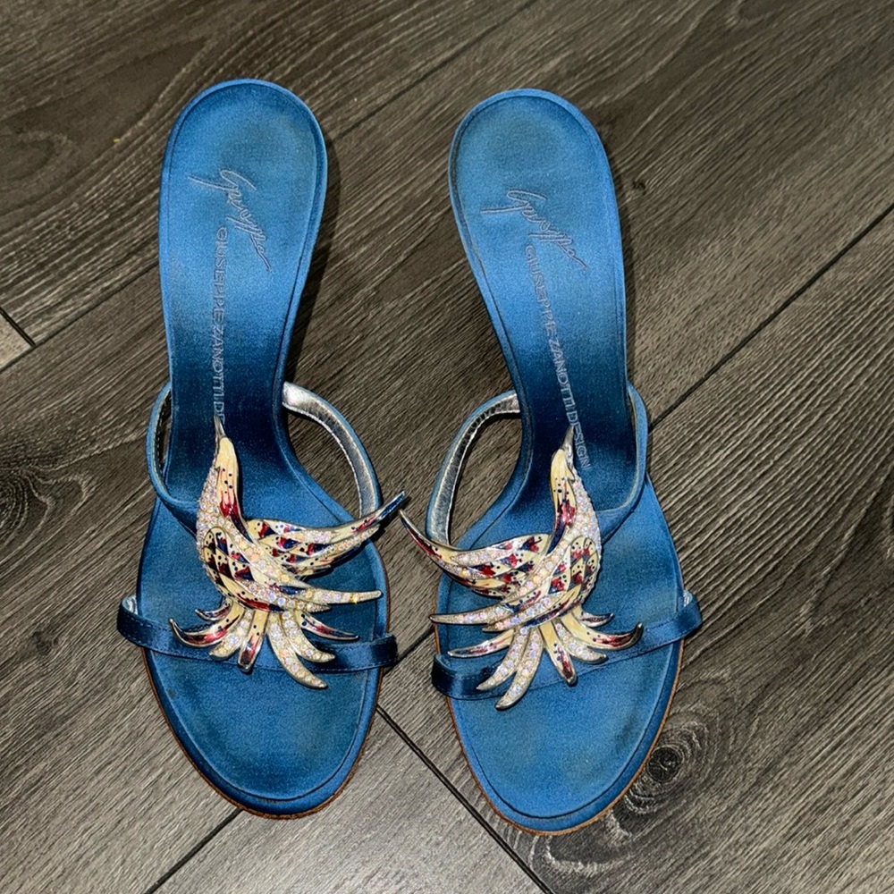 Giuseppe Zanotti Blue Heels with Multicolor Embellishment